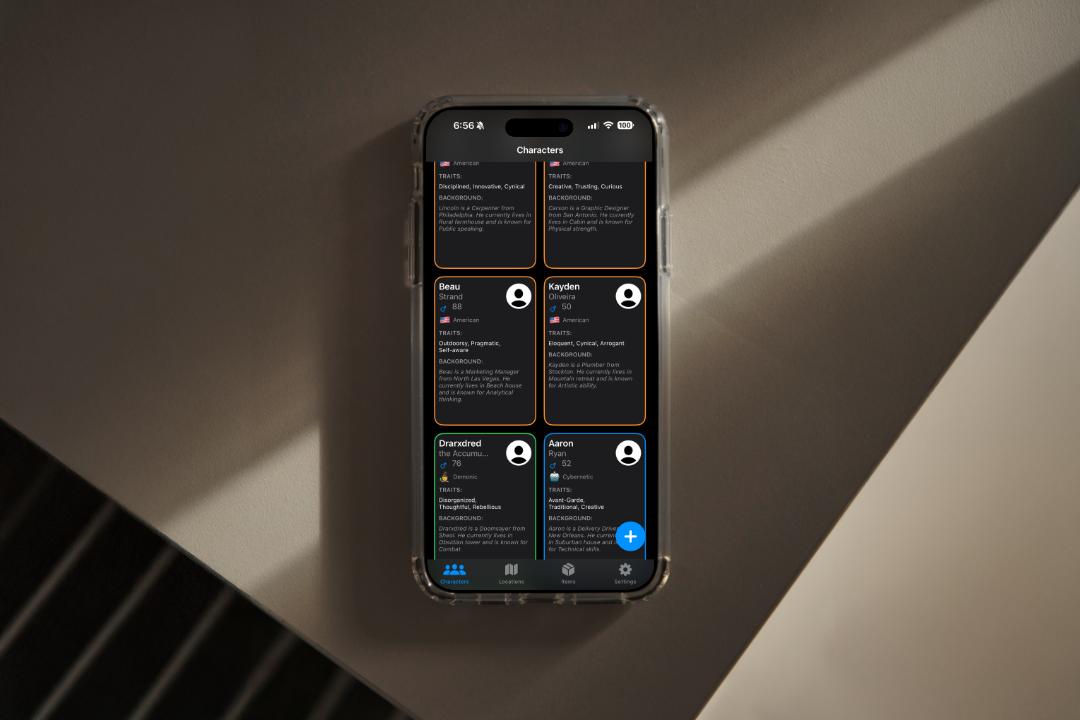 Myriad Worlds creative storytelling app interface preview